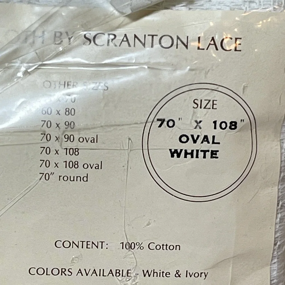 Scranton Lace Nottingham Banbury White Oval Cotton Tablecloth NOS 70x108 cottage